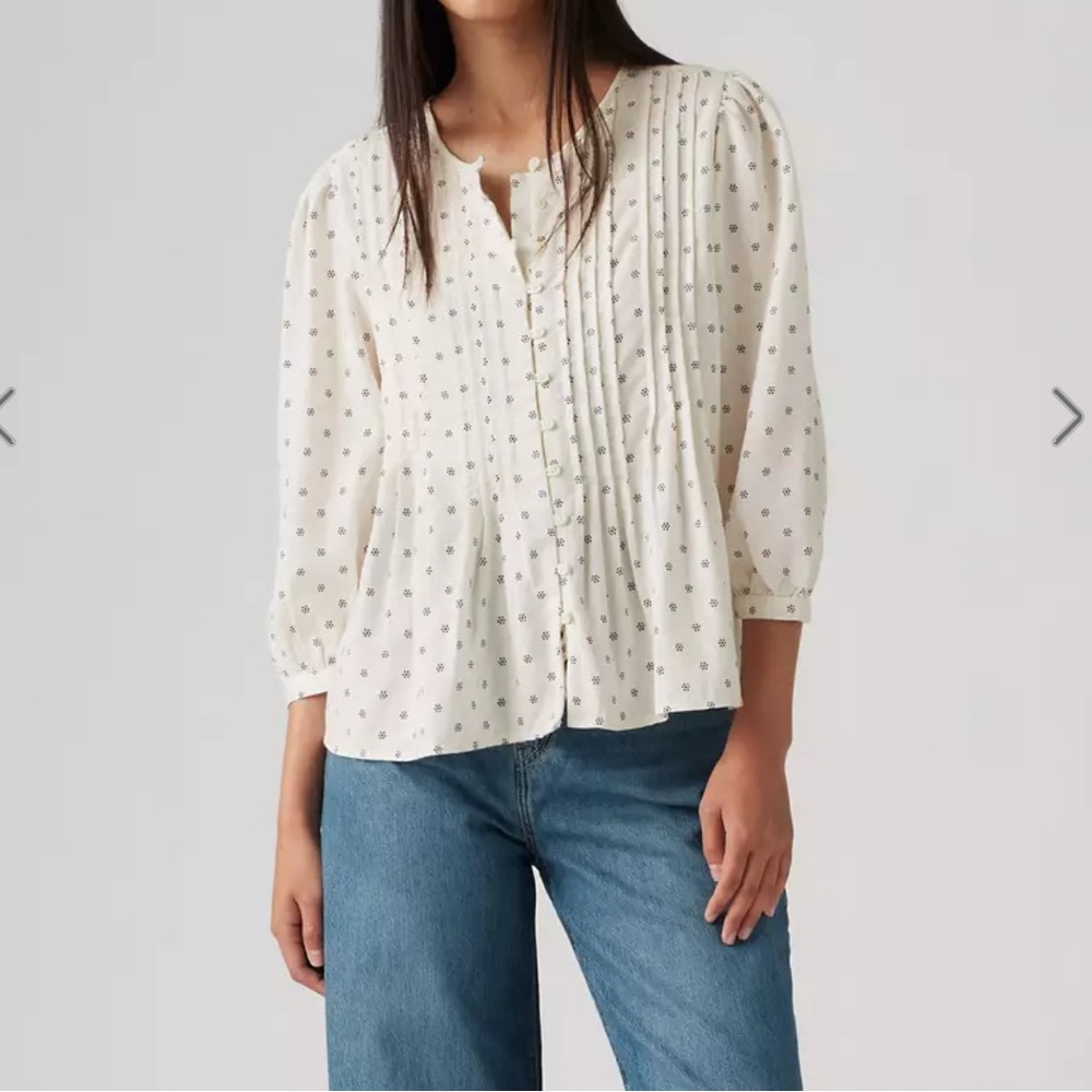 Levi's White Blouse with Blue Pattern